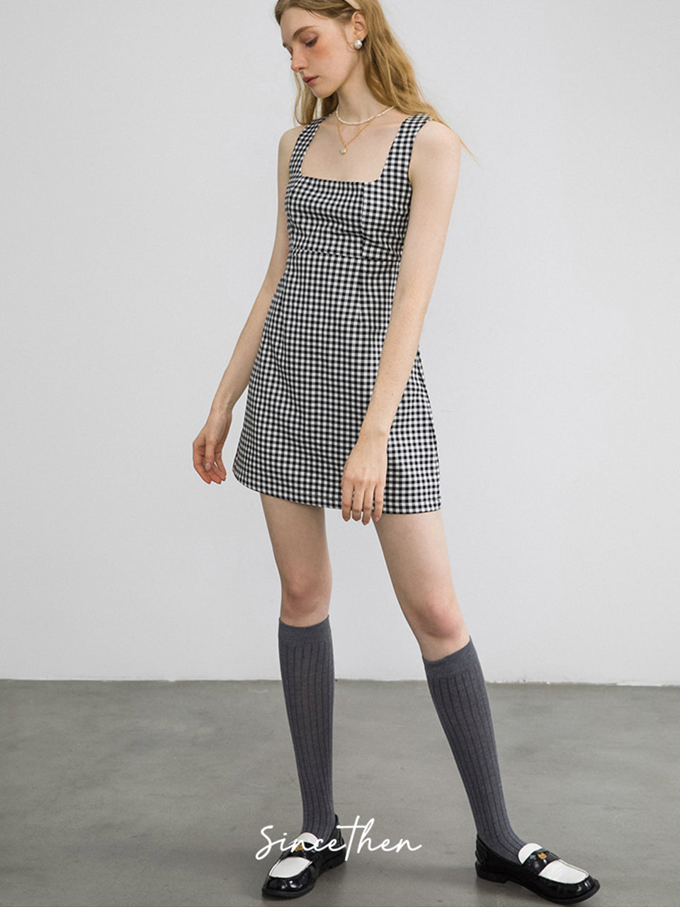 Gingham check mini dress