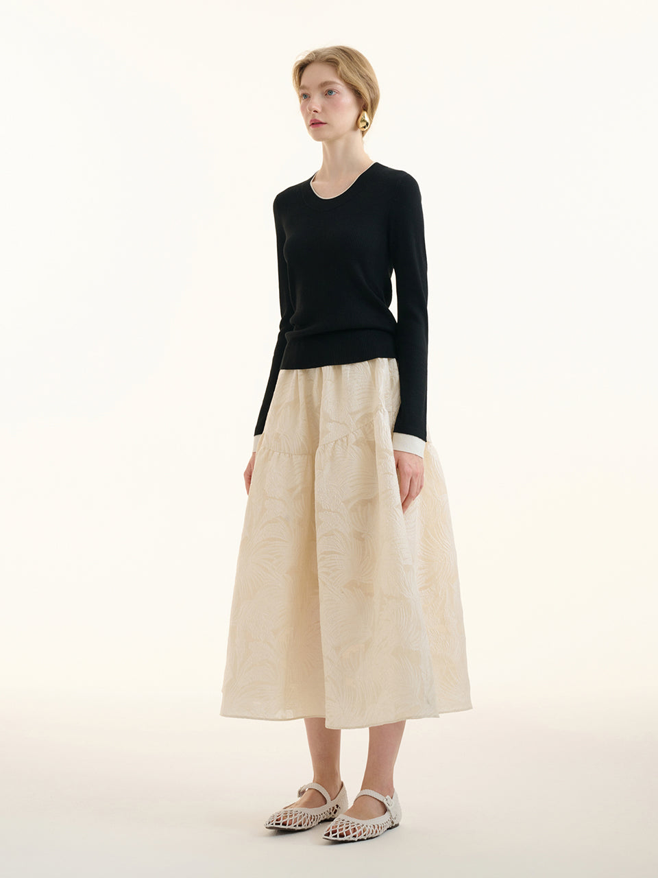 Jacquard flare skirt (Ivory) – SINCETHEN