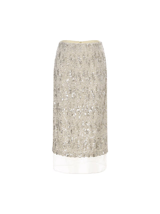 Shine Sequin Midi Skirt styled for an elegant and festive party look