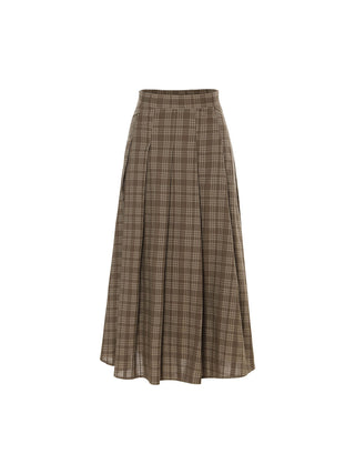 Check brown pleated skirt