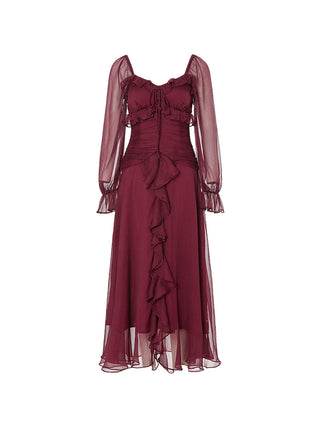 Cherry Red Ruffle Long Dress by Sincethen - Stylish Fall Designer Look