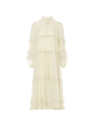 Sincethen Creamy Ruffle Long Dress with soft ruffle details for a romantic look