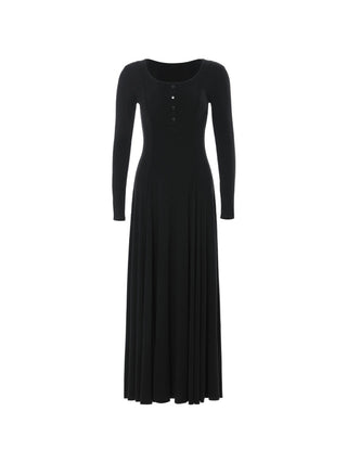 Dark Black Round Long Dress by Sincethen - Feminine & Comfortable Designer Style