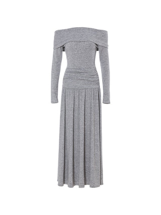 Gray Off-Shoulder Long Dress by Sincethen - Elegant Fall Winter Designer Look