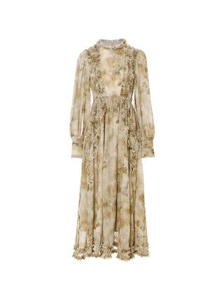 Sincethen Latte Ruffle Long Dress with delicate ruffle details for a romantic fall wardrobe