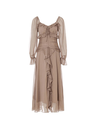 Sincethen Mocha Ruffle Long Dress with delicate ruffle accents for an elegant look