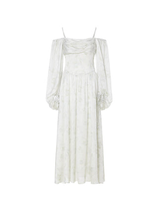 Sincethen Swan Off-Shoulder Long Dress with elegant off-shoulder neckline for a refined autumn look