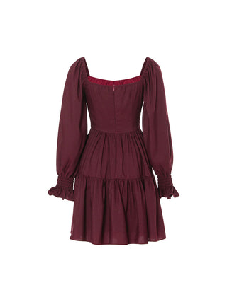 Burgundy shirring mini dress