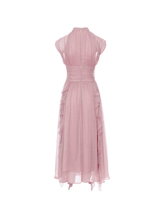 Rosy pink shirring long dress