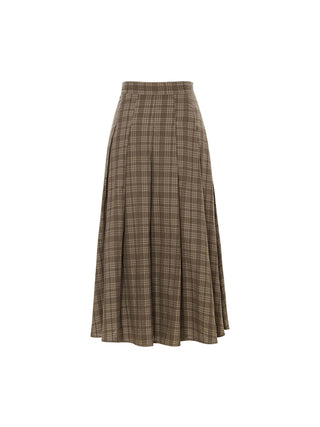 Check brown pleated skirt