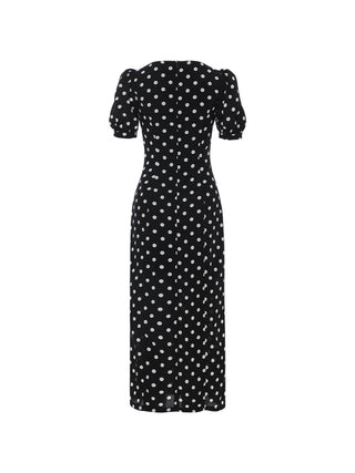 Black dots slit long dress