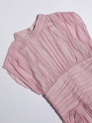 Rosy pink shirring long dress