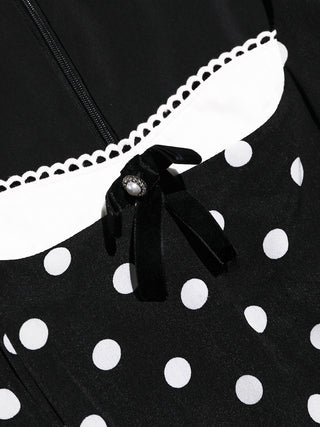 Black dots slit long dress