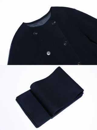 Elegant Wool Double Muffler Coat in Navy by Sincethen, designed for warmth and style.