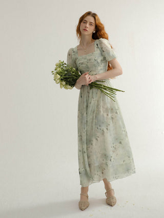 Greenery puff long dress