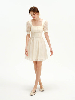 Square-neck embroidered mini dress