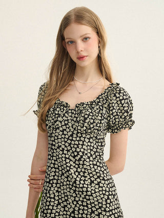 Black flower mini dress