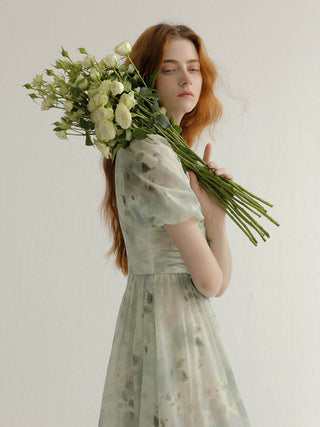 Greenery puff long dress