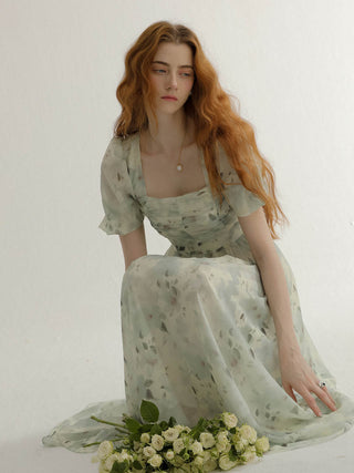 Greenery puff long dress