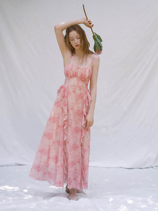 Flamingo ruffle long dress