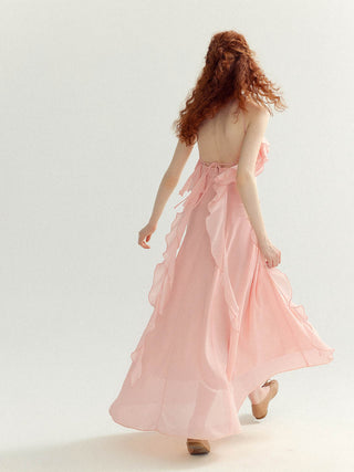 Pink rosette long dress