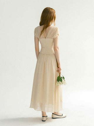 Esthetic shirring long dress