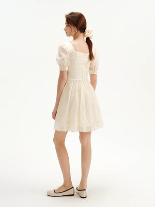 Square-neck embroidered mini dress