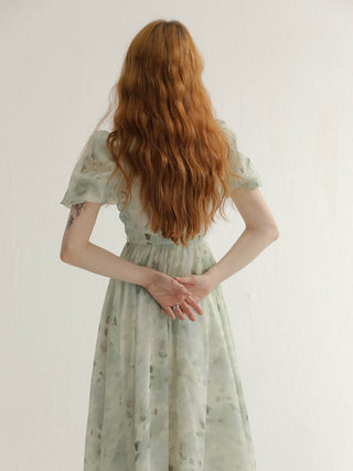 Greenery puff long dress