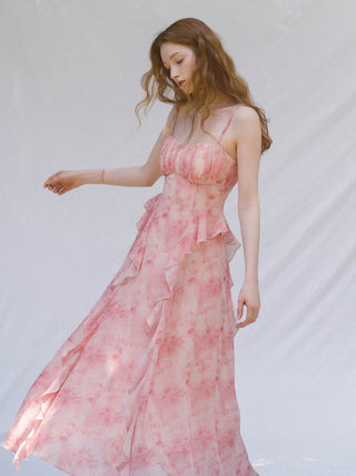 Flamingo ruffle long dress