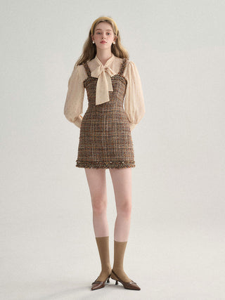 Elegant Sincethen Arbre Tweed Mini Dress with refined tweed texture