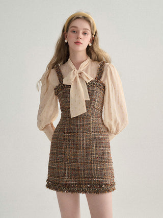 Elegant Sincethen Arbre Tweed Mini Dress with refined tweed texture