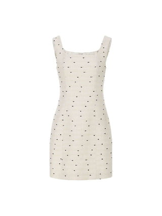 Ardor Tweed Mini Dress in Ivory with a tailored fit and luxurious tweed fabric, perfect for a sleek and elegant look.