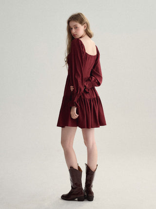 Burgundy shirring mini dress