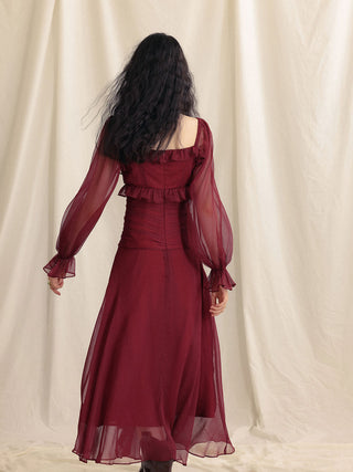 Cherry red ruffle long dress