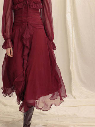 Cherry red ruffle long dress