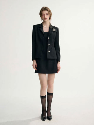 Classic Collar Jacket in Black with a structured fit and timeless design, perfect for a polished and classic look.