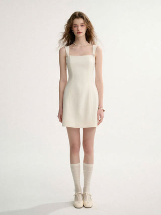 Classic Pearl Point Mini Dress in Ivory with pearl embellishments, perfect for a clean and timeless classic look.