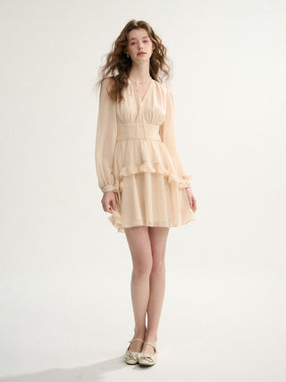 Cream Beige Ruffle Mini Dress