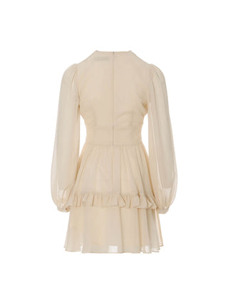 Cream Beige Ruffle Mini Dress