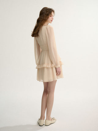 Cream Beige Ruffle Mini Dress