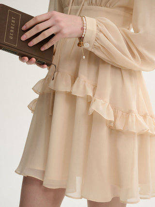 Cream Beige Ruffle Mini Dress