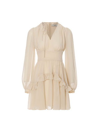 Cream Beige Ruffle Mini Dress