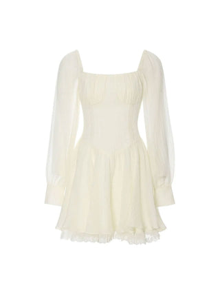 Cream Lace Mini Dress with delicate lace fabric, perfect for a feminine and romantic look."