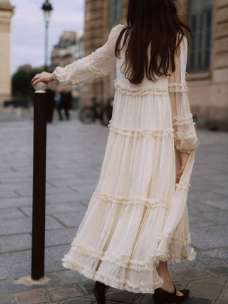 Creamy ruffle long dress