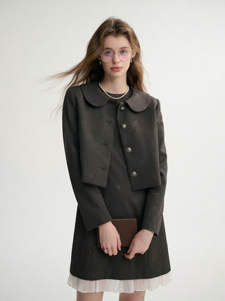 Dark Gray Collar Jacket with a tailored fit and subtle charm, perfect for a chic and playful look.