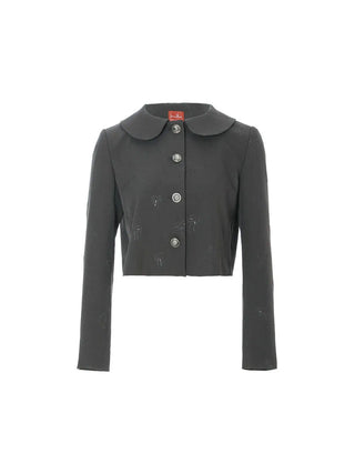 Dark Gray Collar Jacket with a tailored fit and subtle charm, perfect for a chic and playful look.