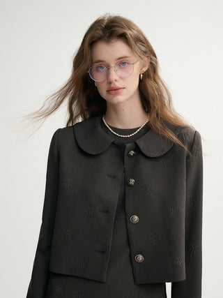 Dark Gray Collar Jacket with a tailored fit and subtle charm, perfect for a chic and playful look.