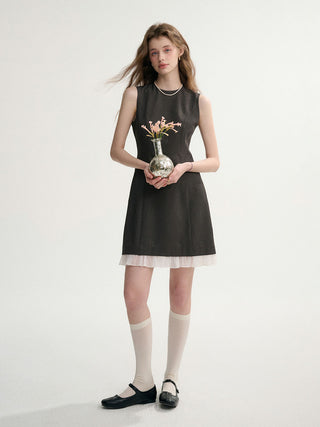 Dark Gray Ribbon Mini Dress with a charming ribbon detail, perfect for an elegant yet playful look.