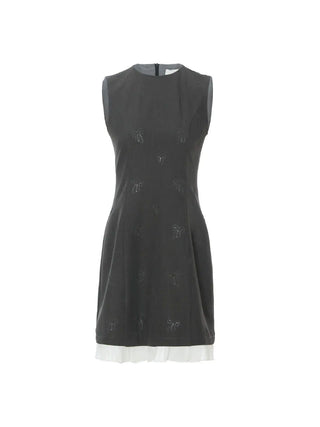 Dark Gray Ribbon Mini Dress with a charming ribbon detail, perfect for an elegant yet playful look.