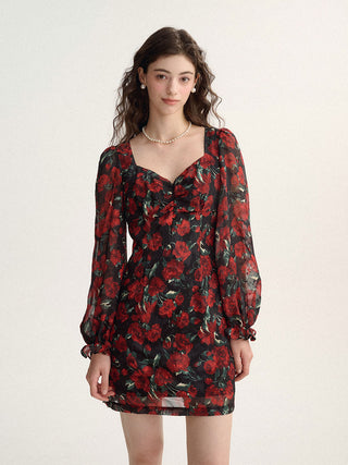 Elegant Deep Rose Heart Neck Mini Dress by Sincethen, perfect for an alluring and sophisticated look.